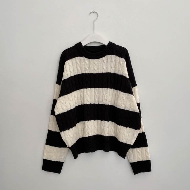 ケーブルビンテージストライプニット