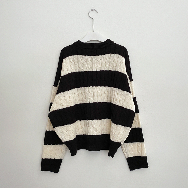 ケーブルビンテージストライプニット