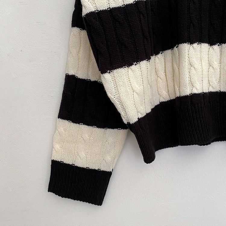 ケーブルビンテージストライプニット