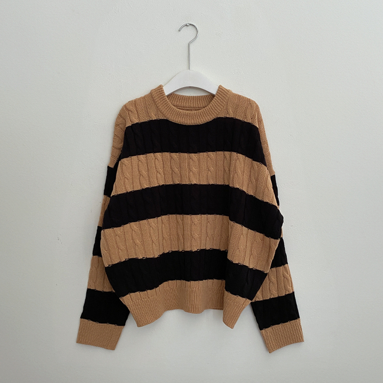 ケーブルビンテージストライプニット