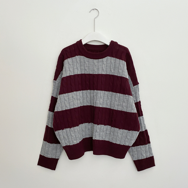 ケーブルビンテージストライプニット