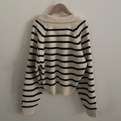 티팟 스트라이프 단가라 루즈핏 여리 카라 니트 가디건