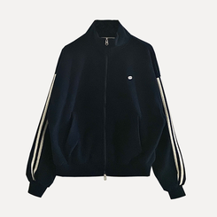 덤블 배색라인 후리스 투웨이 집업점퍼