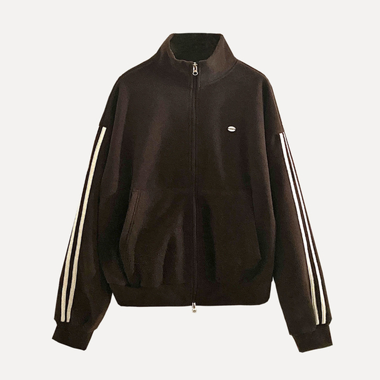 덤블 배색라인 후리스 투웨이 집업점퍼