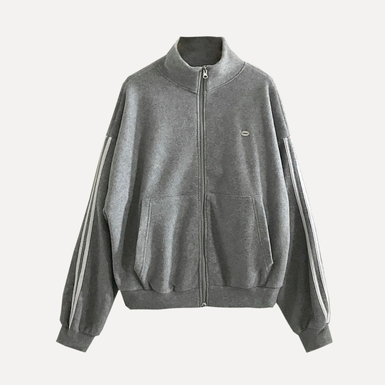 덤블 배색라인 후리스 투웨이 집업점퍼