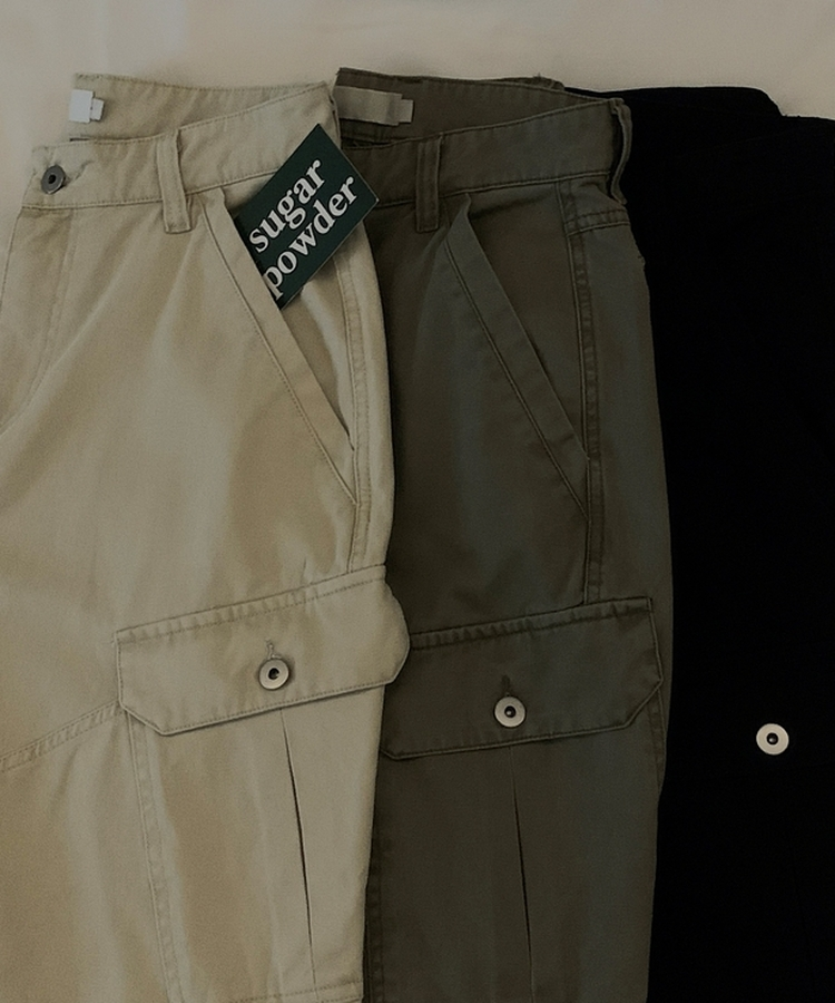 케인 피그먼트 워싱 핀턱 카고팬츠