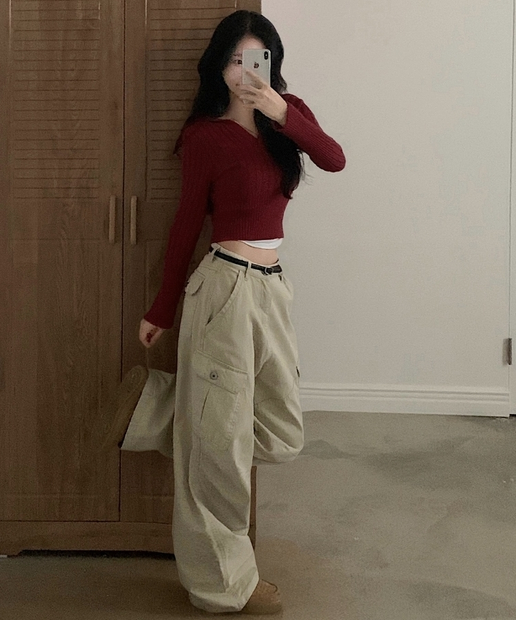 케인 피그먼트 워싱 핀턱 카고팬츠