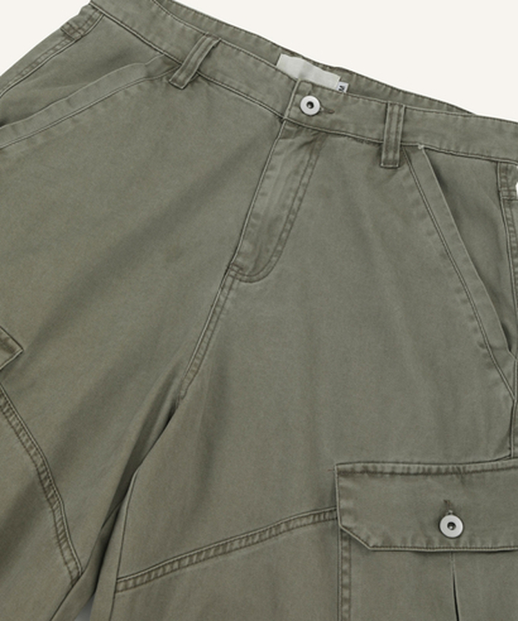 케인 피그먼트 워싱 핀턱 카고팬츠