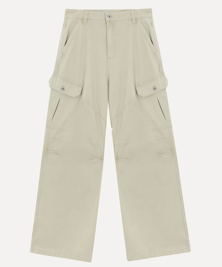 케인 피그먼트 워싱 핀턱 카고팬츠