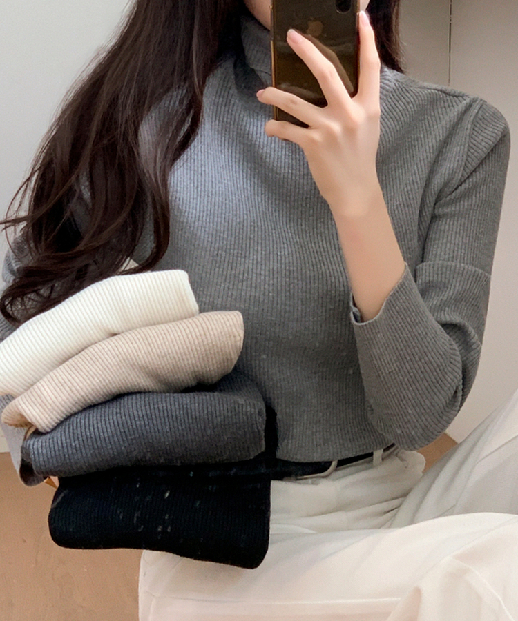 nt5263 (5컬러/여리실루엣/데일리베이직) 리엘라 소프트 골지 폴라 니트 GRAY