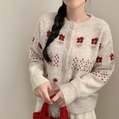 レッド ヴァレンティノ　アンゴラ、カシミヤ混　花柄　ドット　ニット　カーディガン レッド ヴァレンティノ アンゴラ、カシミヤ混 花柄 ドット ニット