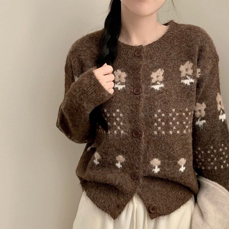 レッドフラワーニットカーディガン｜カーディガン｜韓国ファッション