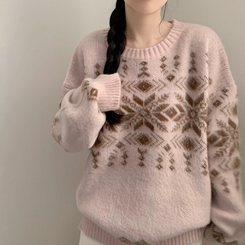 포포 노르딕 겨울 긴팔 니트 겨울옷 코위찬 삿포로 핑크