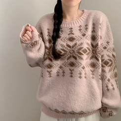 포포 노르딕 겨울 긴팔 니트 겨울옷 코위찬 삿포로 핑크