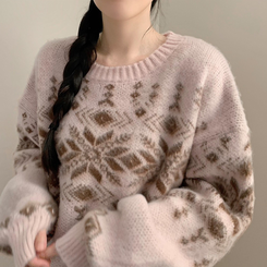 포포 노르딕 겨울 긴팔 니트 겨울옷 코위찬 삿포로 핑크