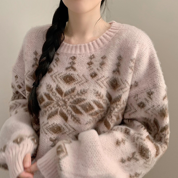 포포 노르딕 겨울 긴팔 니트 겨울옷 코위찬 삿포로 핑크