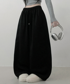 4계절팬츠옆절개와이드핏사이드스냅트레이닝롱팬츠 블랙