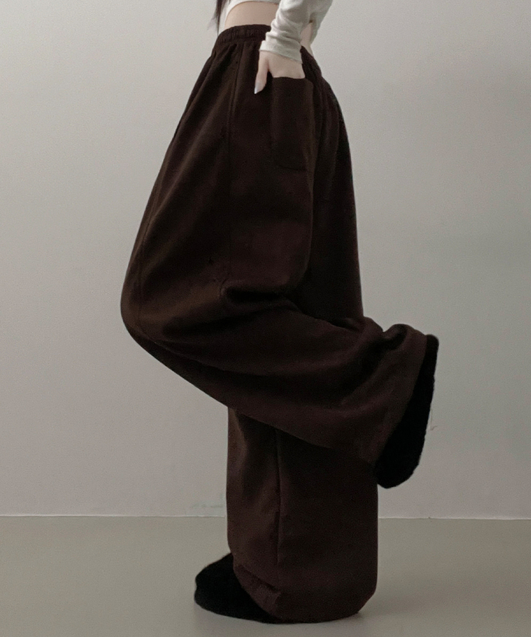 4계절팬츠옆절개와이드핏사이드스냅트레이닝롱팬츠 브라운