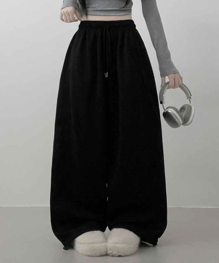 4계절팬츠옆절개와이드핏사이드스냅트레이닝롱팬츠 블랙