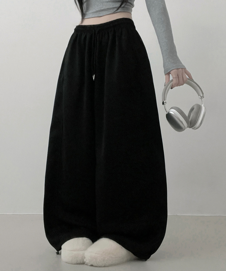 4계절팬츠옆절개와이드핏사이드스냅트레이닝롱팬츠 블랙