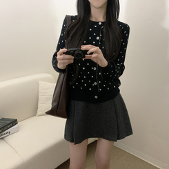 ドットラウンドニットカーディガン BLACK