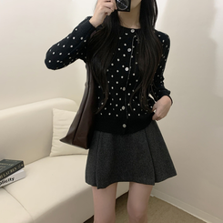 ドットラウンドニットカーディガン BLACK