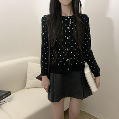 ドットラウンドニットカーディガン BLACK