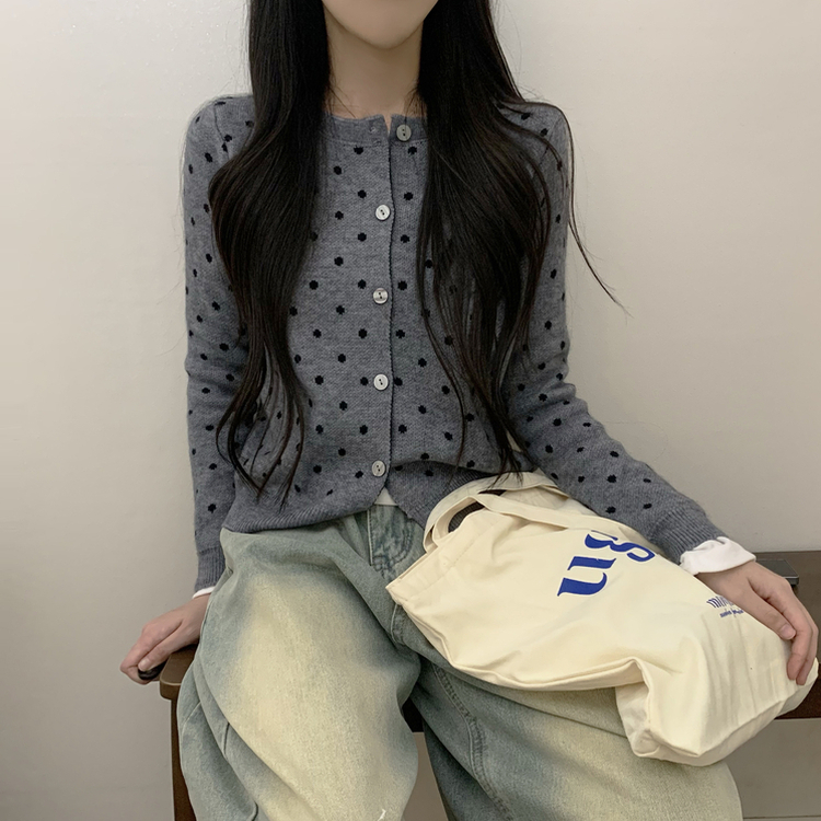 ドットラウンドニットカーディガン GREY