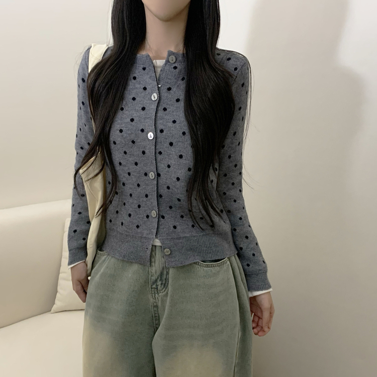 ドットラウンドニットカーディガン GREY