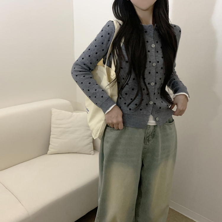 ドットラウンドニットカーディガン GREY