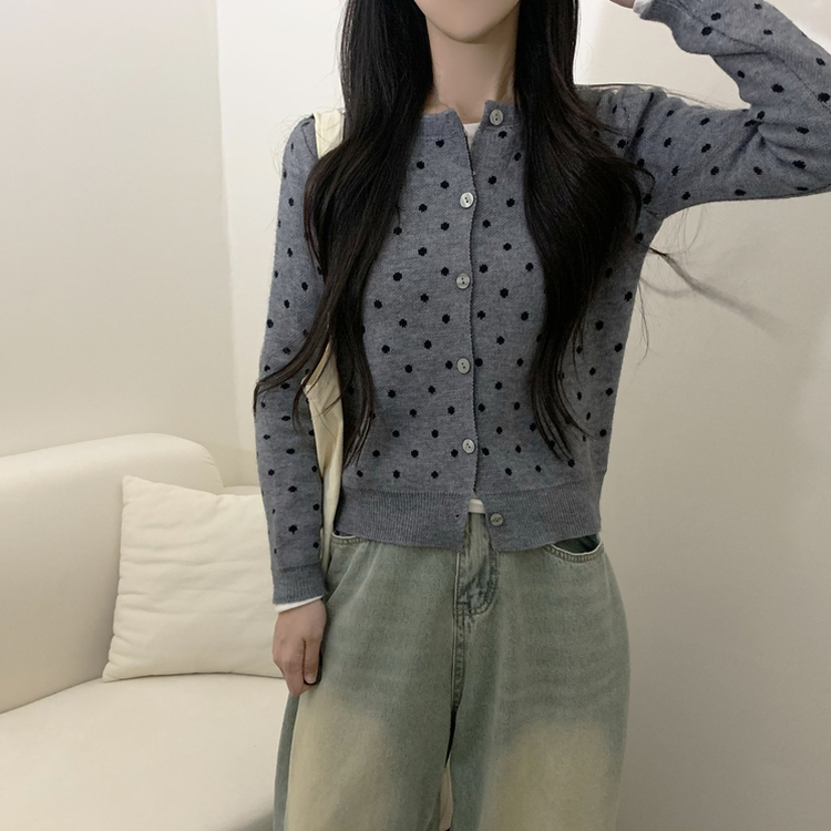 ドットラウンドニットカーディガン GREY