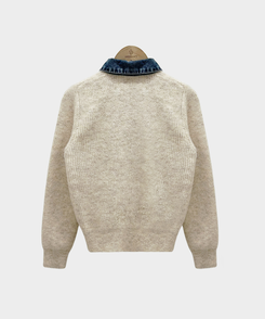 니트가디건에 데님이 붙어있는데님 배색 카라 니트 가디건