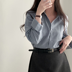 셔츠에 니트숄은 덤으로코디뚝딱 스트라이프 셔츠 니트숄 세트 소라