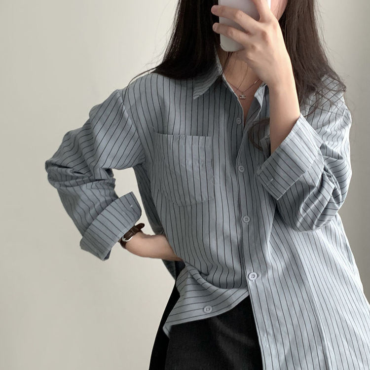 셔츠에 니트숄은 덤으로코디뚝딱 스트라이프 셔츠 니트숄 세트 소라