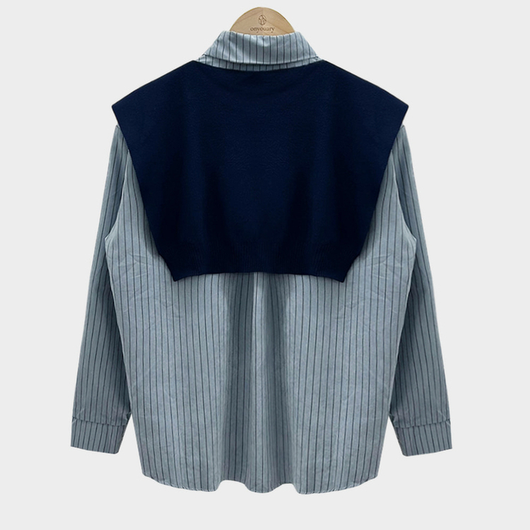 셔츠에 니트숄은 덤으로코디뚝딱 스트라이프 셔츠 니트숄 세트