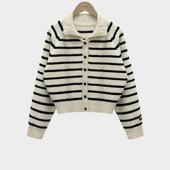 밑단 똑 잡아주는 잘록핏배색 단가라 크롭 니트 가디건