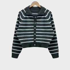 밑단 똑 잡아주는 잘록핏배색 단가라 크롭 니트 가디건