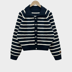 밑단 똑 잡아주는 잘록핏배색 단가라 크롭 니트 가디건