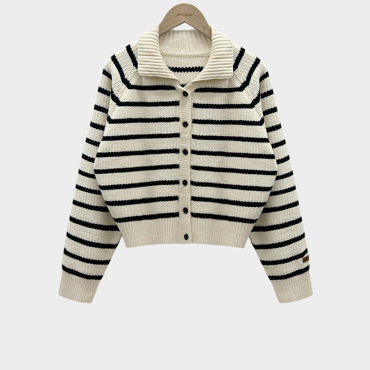 밑단 똑 잡아주는 잘록핏배색 단가라 크롭 니트 가디건