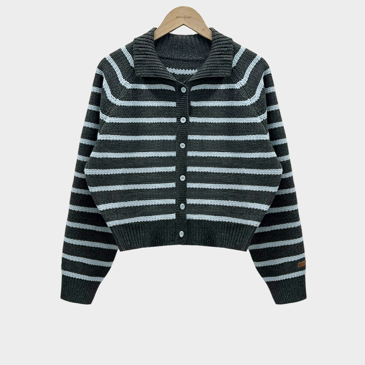 밑단 똑 잡아주는 잘록핏배색 단가라 크롭 니트 가디건