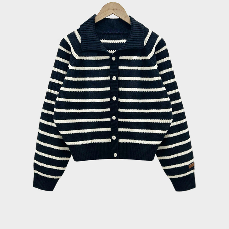 밑단 똑 잡아주는 잘록핏배색 단가라 크롭 니트 가디건