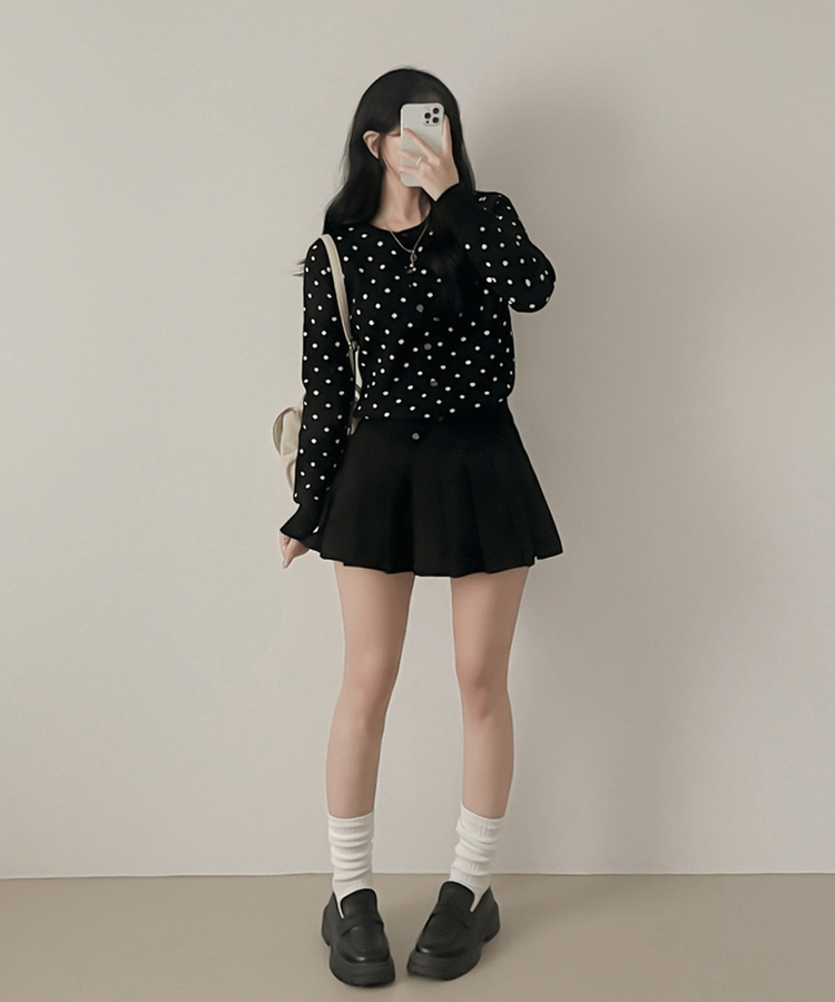 솝라운드 도트 니트 가디건 검정