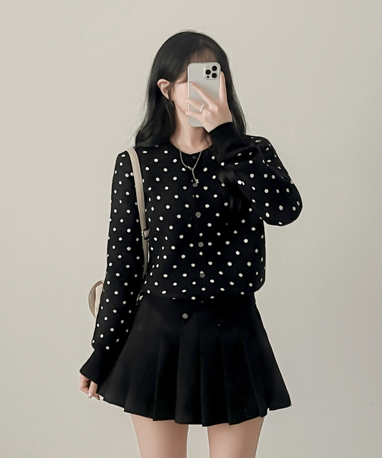 솝라운드 도트 니트 가디건 검정