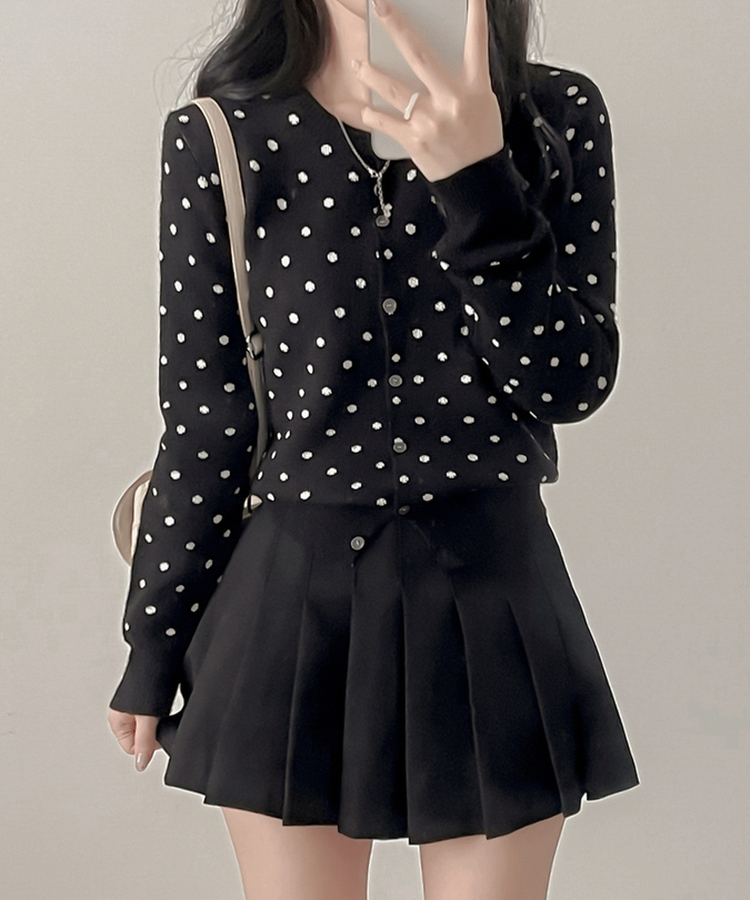 솝라운드 도트 니트 가디건 검정