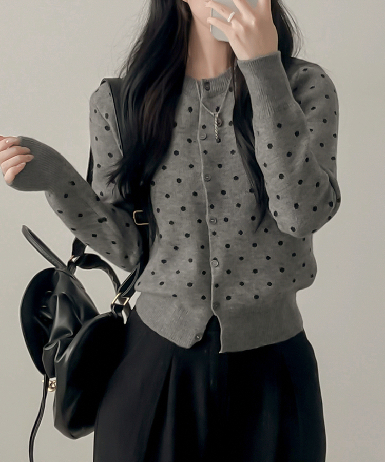 솝라운드 도트 니트 가디건 회색