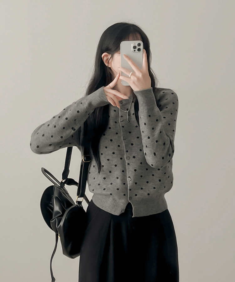 솝라운드 도트 니트 가디건 회색