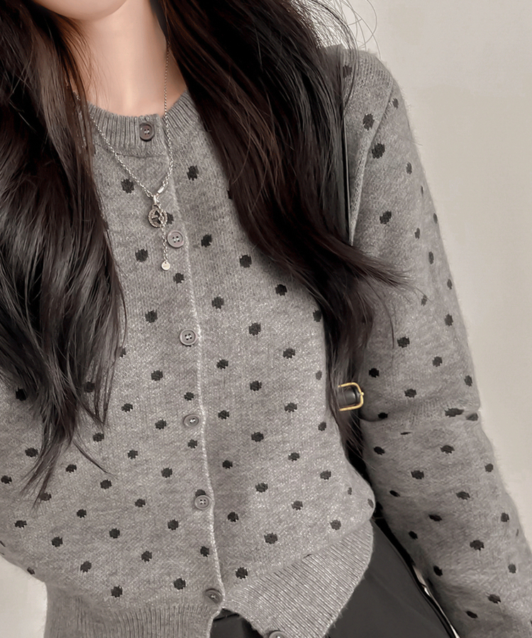 솝라운드 도트 니트 가디건 회색