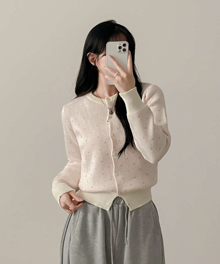 솝라운드 도트 니트 가디건 크림