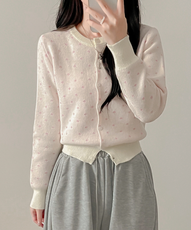 솝라운드 도트 니트 가디건 크림