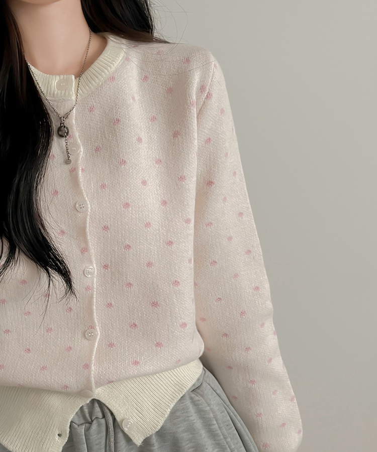 솝라운드 도트 니트 가디건 크림